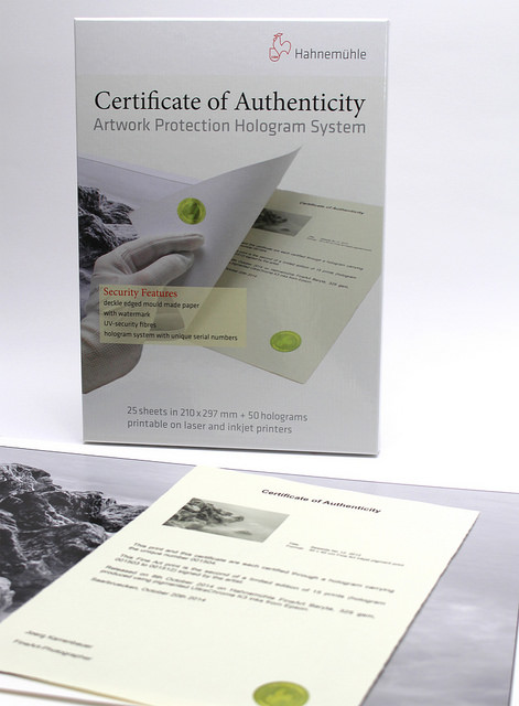 certificato di autenticit Hahnemuhle